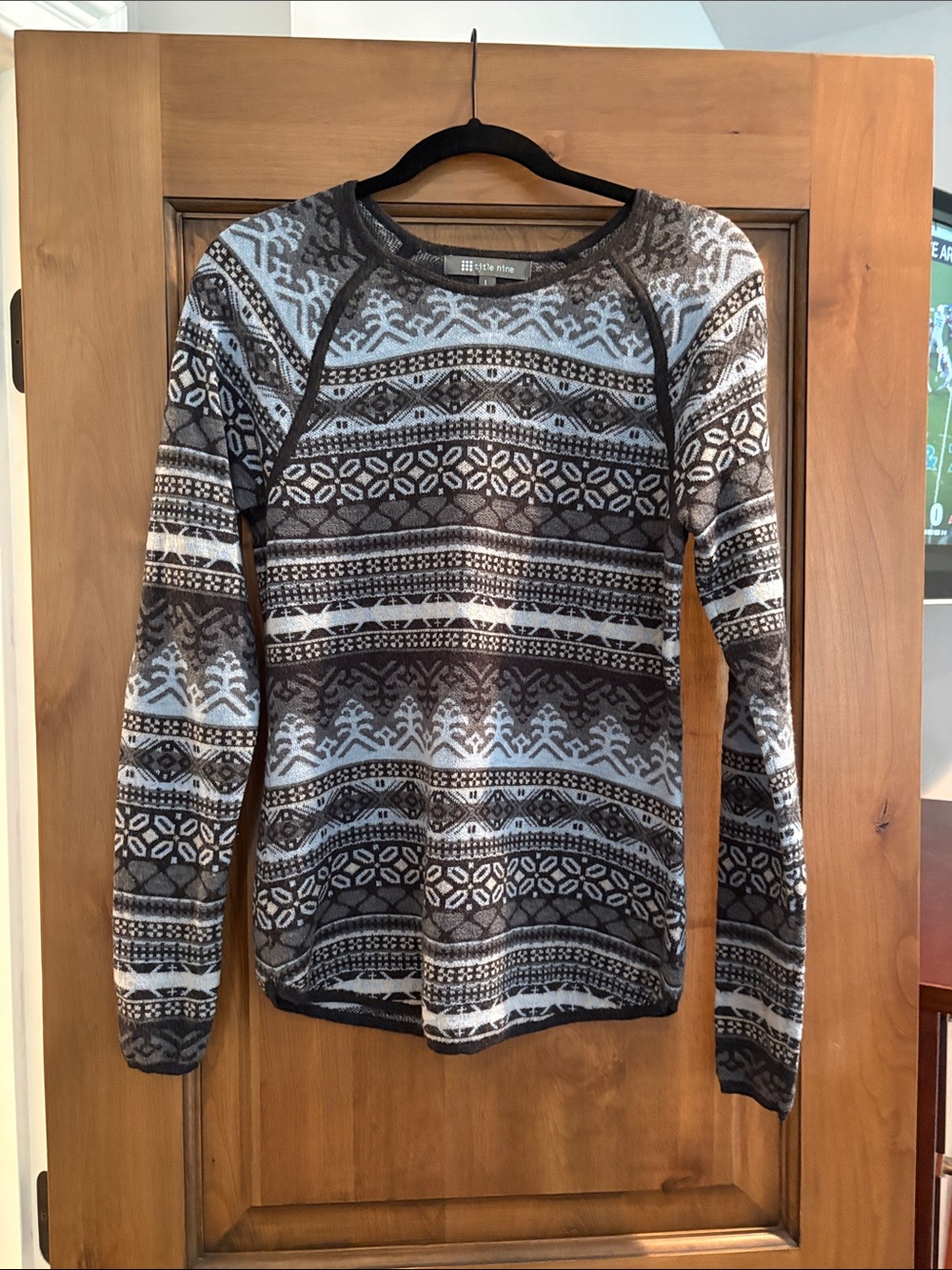 Title Nine Gray and White Nordic Crew Neck Sweater